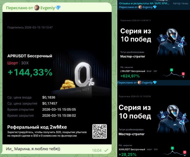 Скриншоты результатов Евгения